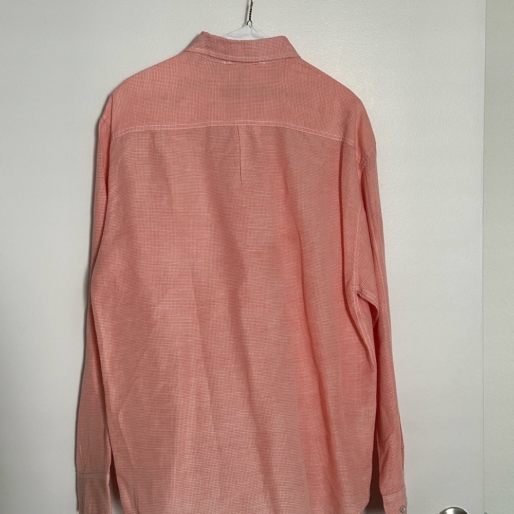 Tommy Bahama Hawaiian long sleeve button front men’s large shirt orange plaid - Picture 3 of 4